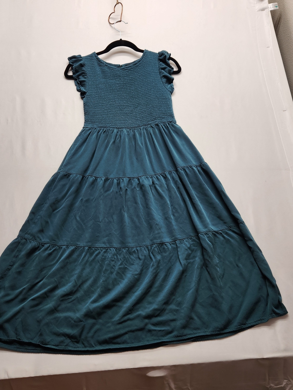 ⭐️ZESICA Teal Green Smocked Tiered Dress Flutter Sleeve Boho Casual Small